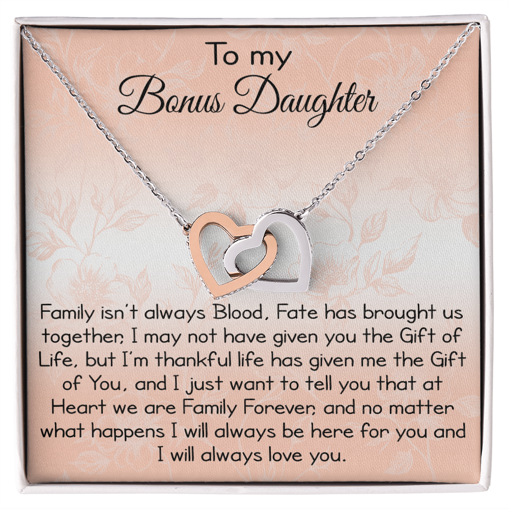 To My Bonus Daughter Gift - Luxury Interlock Heart Joined Necklace Gift for Stepdaughter