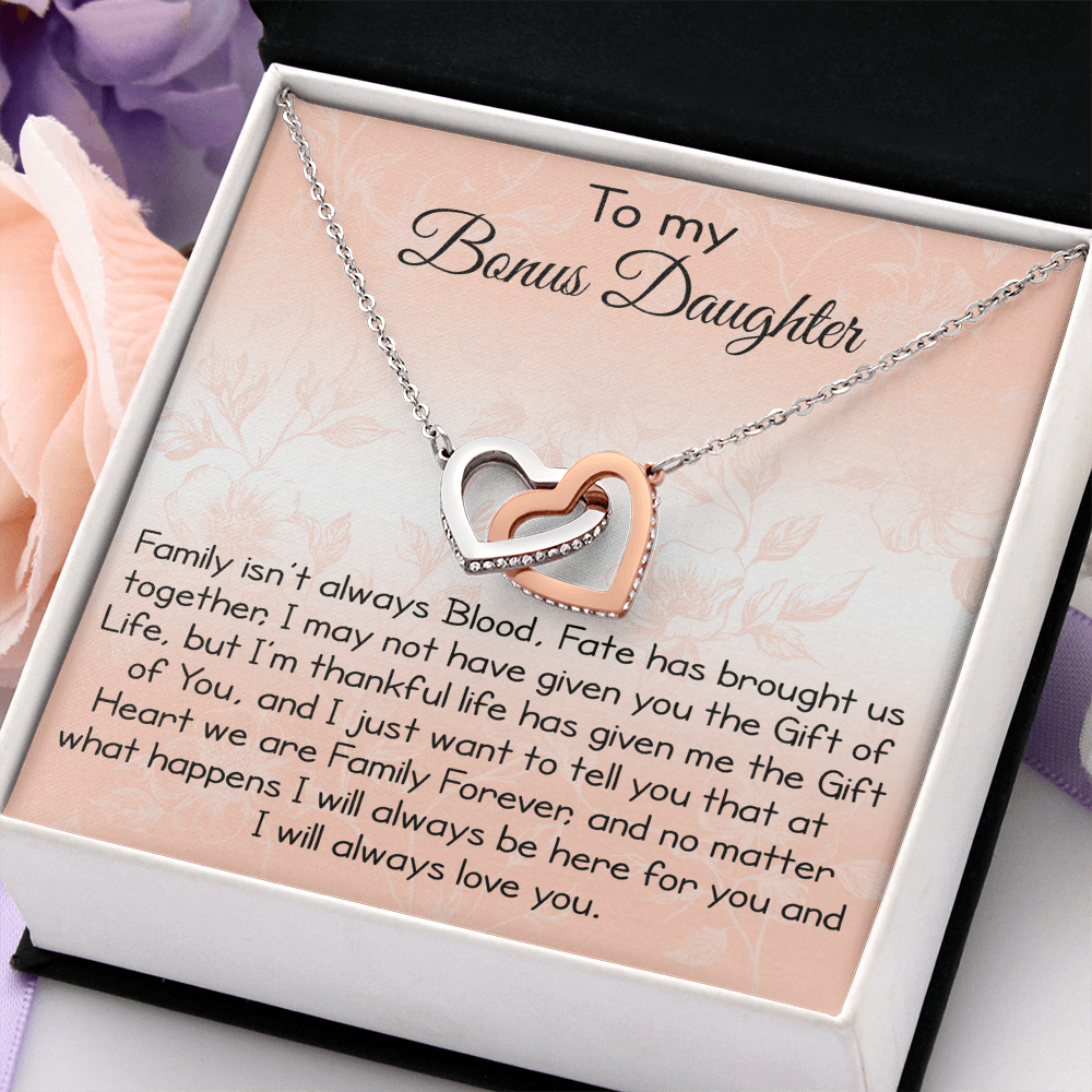 To My Bonus Daughter Gift - Luxury Interlock Heart Joined Necklace Gift for Stepdaughter