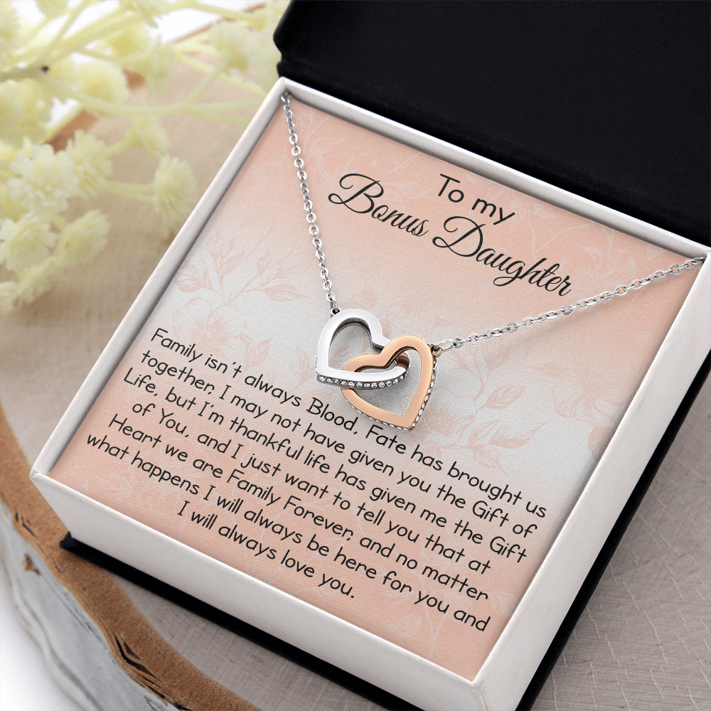 To My Bonus Daughter Gift - Luxury Interlock Heart Joined Necklace Gift for Stepdaughter