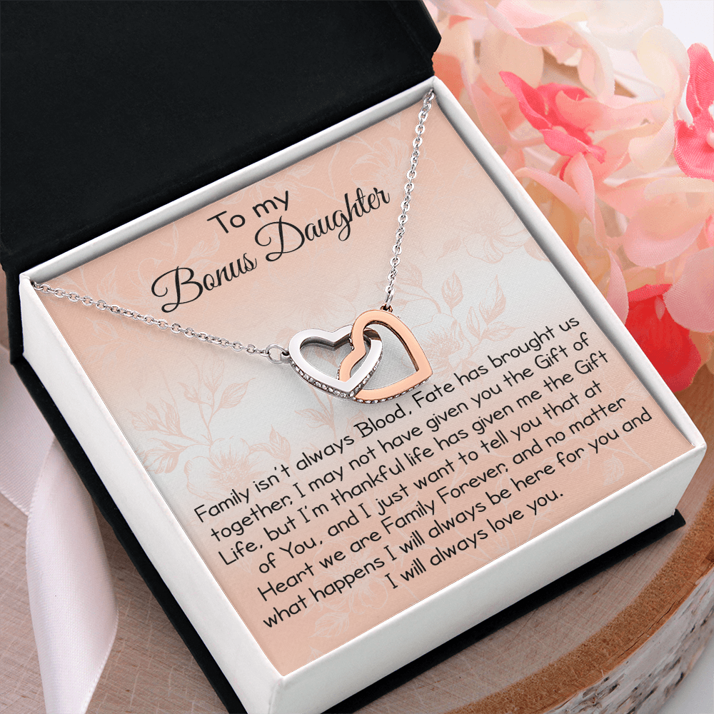 To My Bonus Daughter Gift - Luxury Interlock Heart Joined Necklace Gift for Stepdaughter