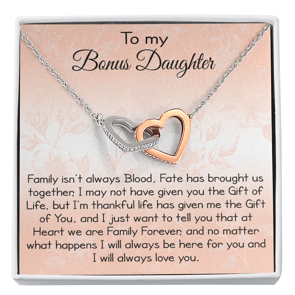 To My Bonus Daughter Gift - Luxury Interlock Heart Joined Necklace Gift for Stepdaughter