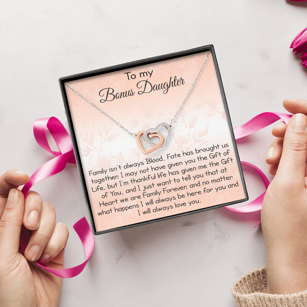 To My Bonus Daughter Gift - Luxury Interlock Heart Joined Necklace Gift for Stepdaughter