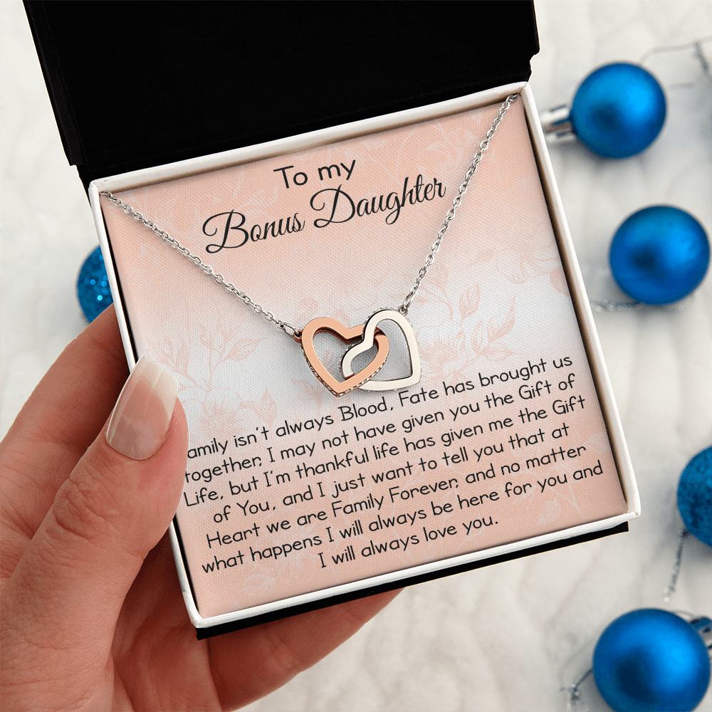To My Bonus Daughter Gift - Luxury Interlock Heart Joined Necklace Gift for Stepdaughter