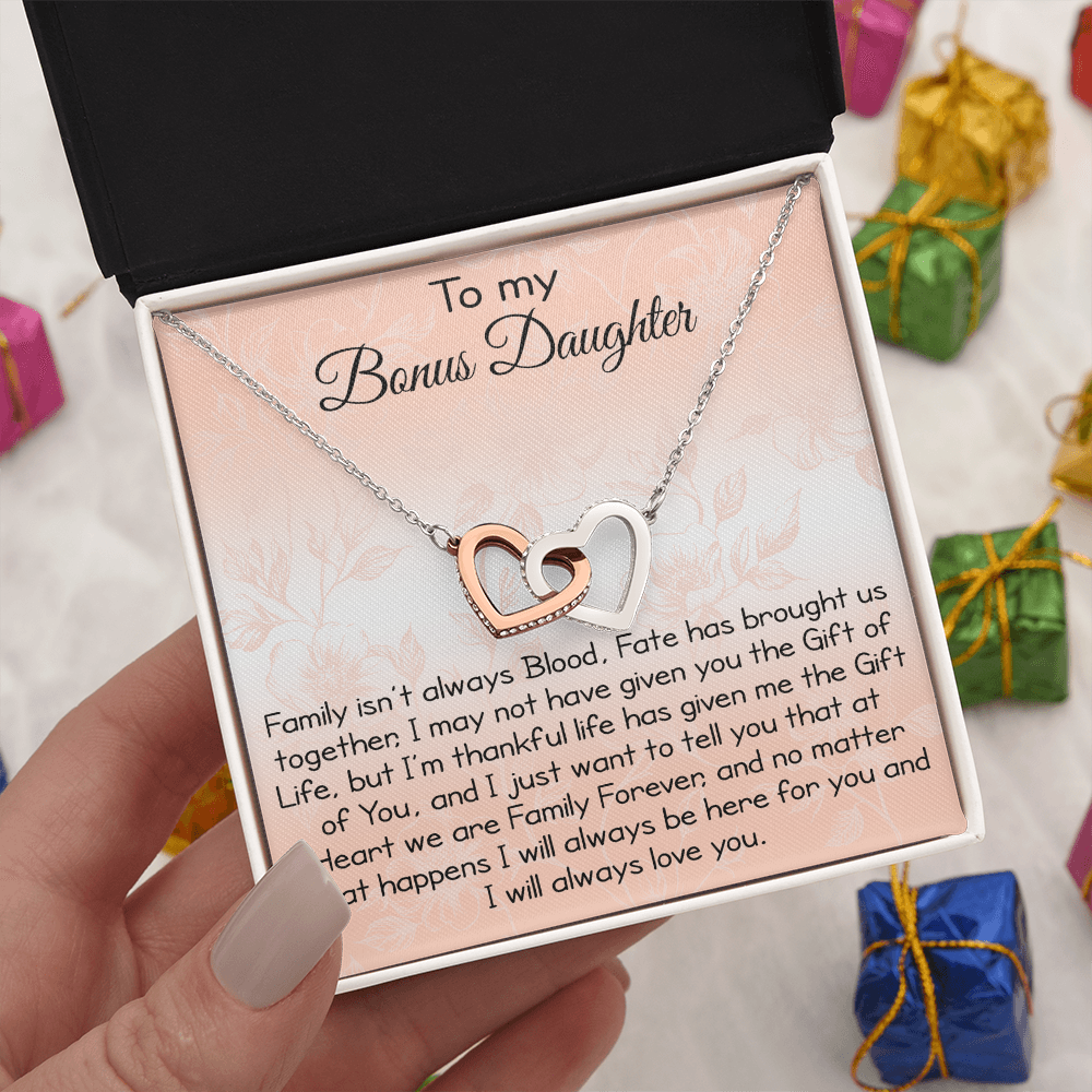 To My Bonus Daughter Gift - Luxury Interlock Heart Joined Necklace Gift for Stepdaughter