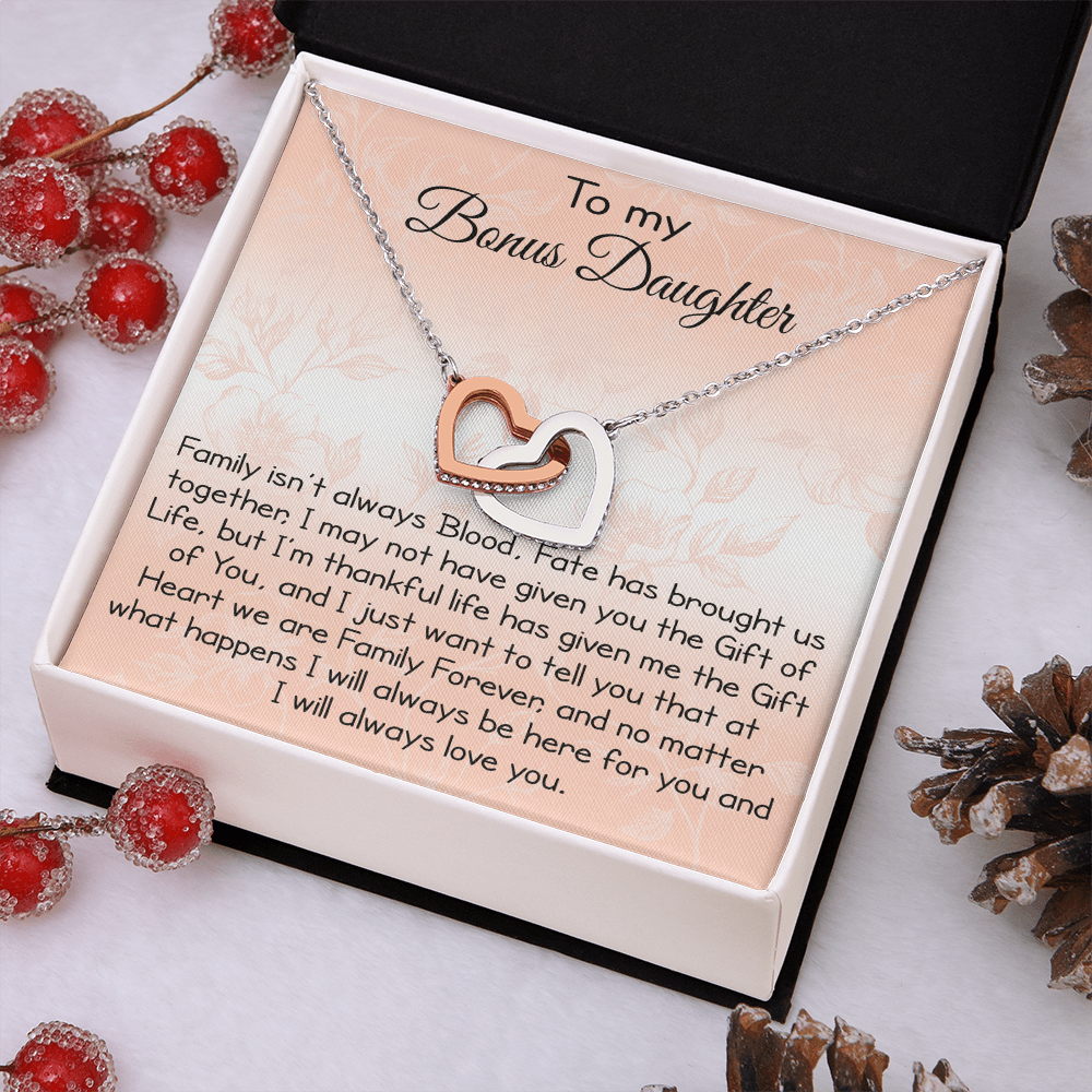 To My Bonus Daughter Gift - Luxury Interlock Heart Joined Necklace Gift for Stepdaughter