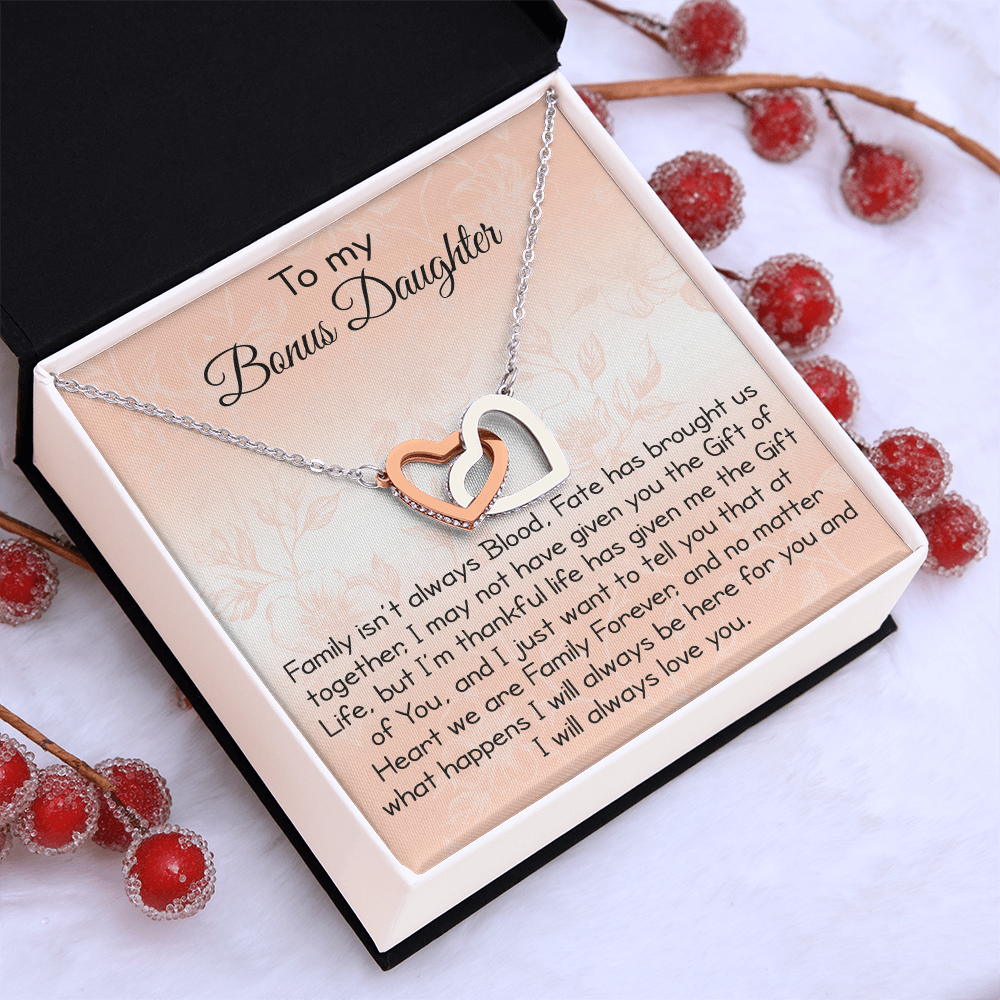 To My Bonus Daughter Gift - Luxury Interlock Heart Joined Necklace Gift for Stepdaughter