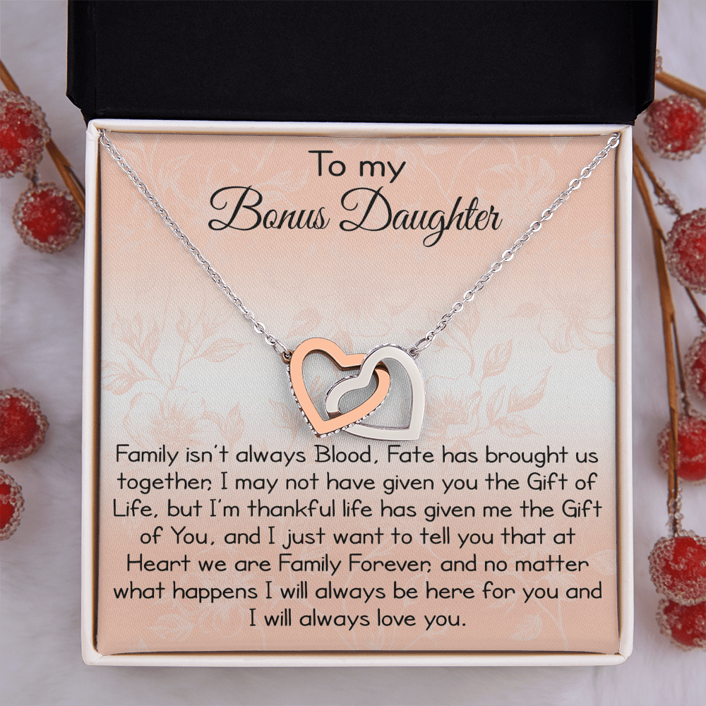 To My Bonus Daughter Gift - Luxury Interlock Heart Joined Necklace Gift for Stepdaughter