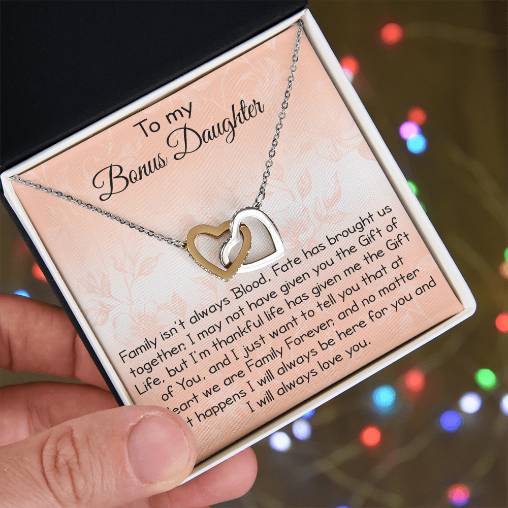 To My Bonus Daughter Gift - Luxury Interlock Heart Joined Necklace Gift for Stepdaughter
