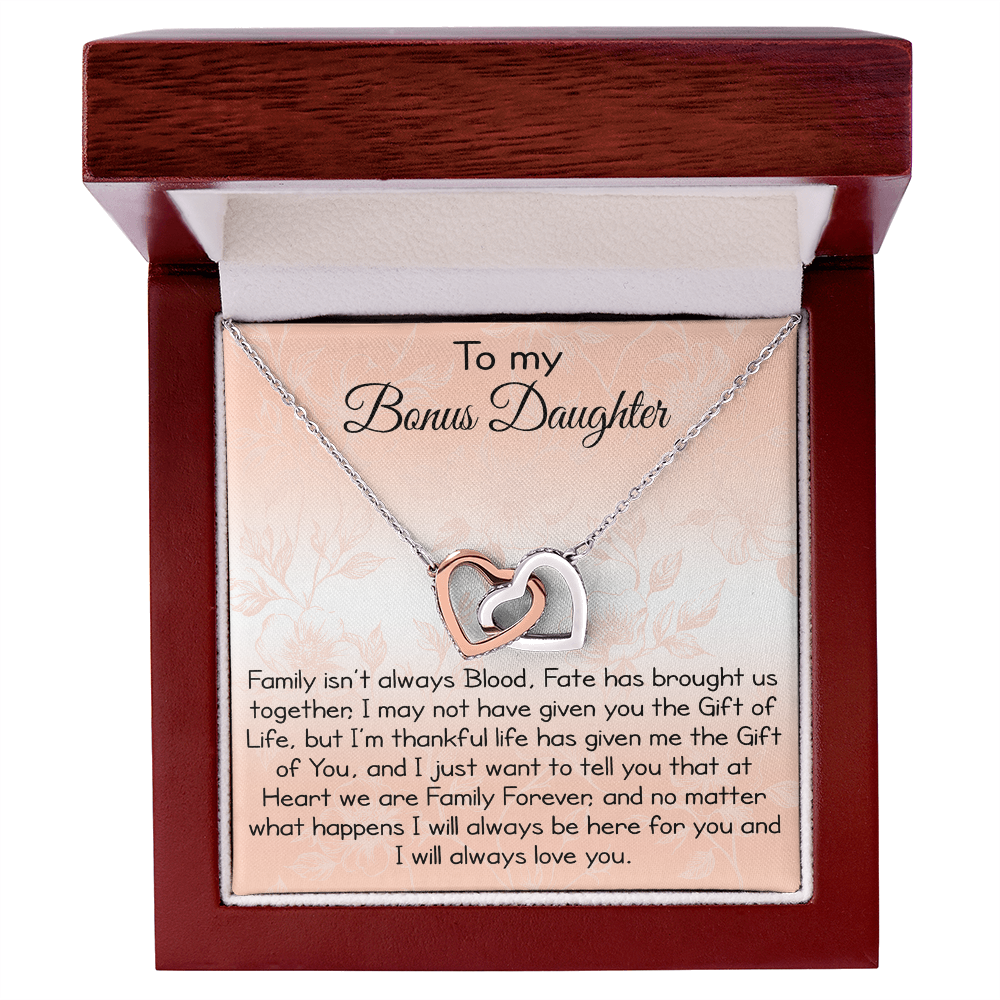 To My Bonus Daughter Gift - Luxury Interlock Heart Joined Necklace Gift for Stepdaughter
