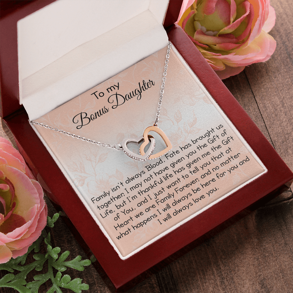To My Bonus Daughter Gift - Luxury Interlock Heart Joined Necklace Gift for Stepdaughter