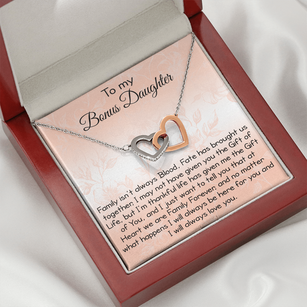 To My Bonus Daughter Gift - Luxury Interlock Heart Joined Necklace Gift for Stepdaughter