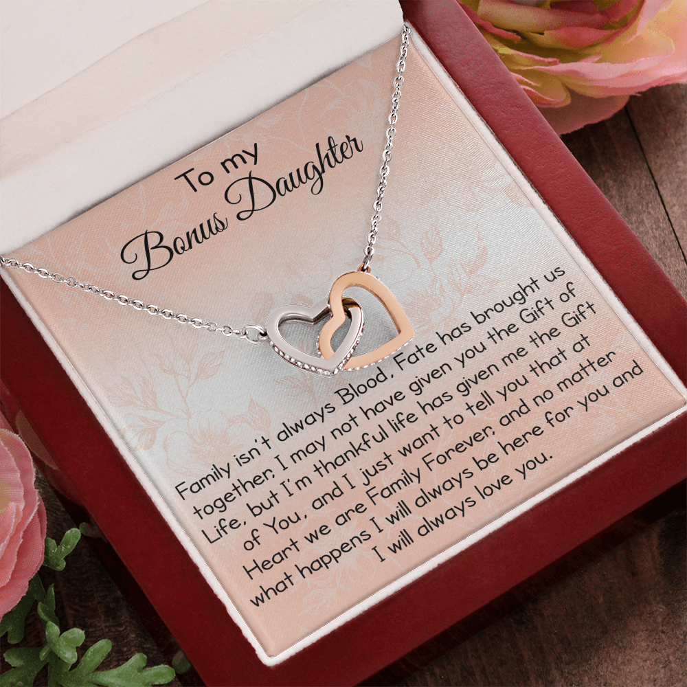 To My Bonus Daughter Gift - Luxury Interlock Heart Joined Necklace Gift for Stepdaughter