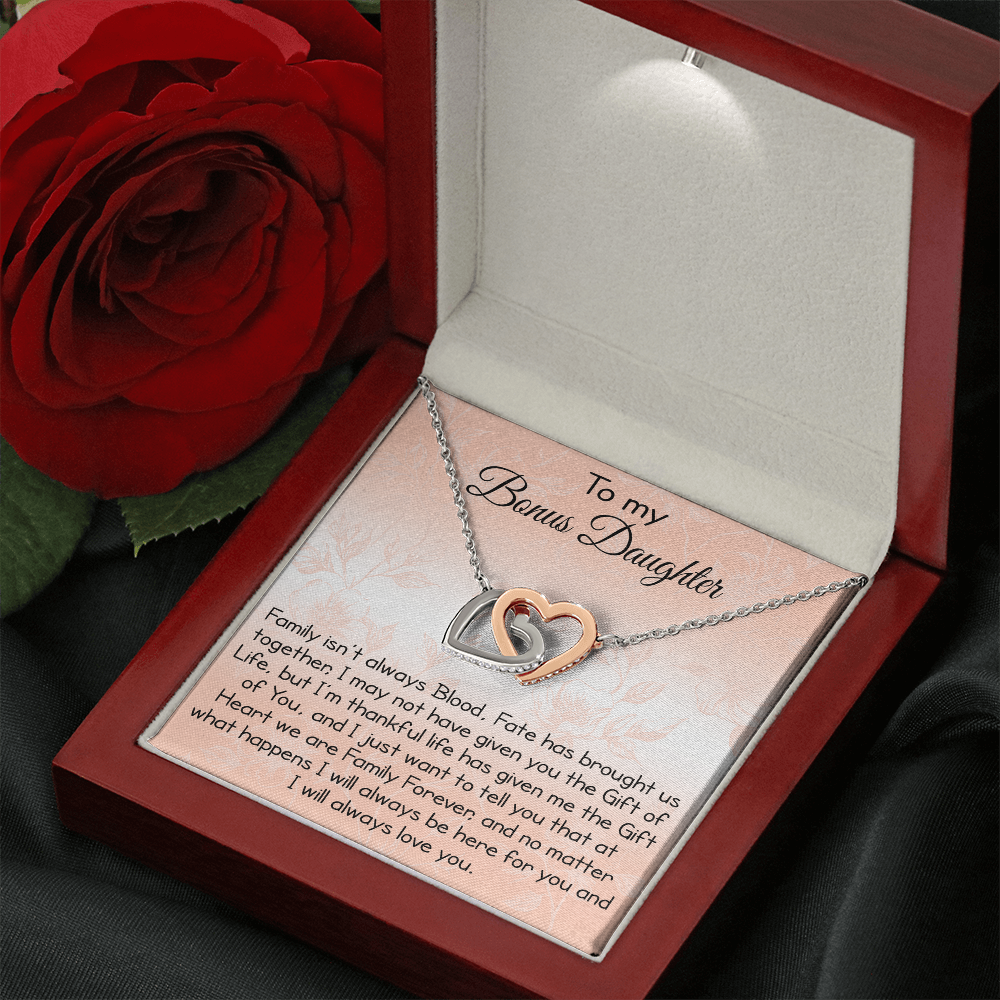 To My Bonus Daughter Gift - Luxury Interlock Heart Joined Necklace Gift for Stepdaughter
