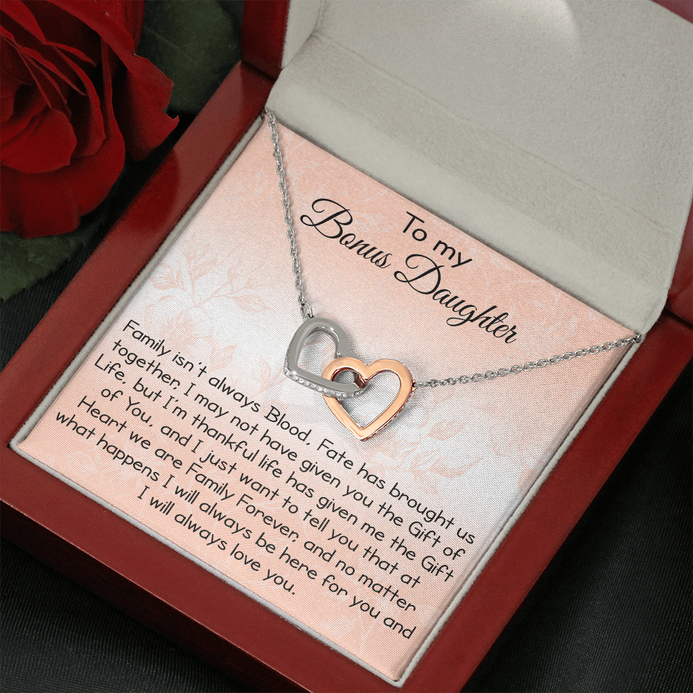To My Bonus Daughter Gift - Luxury Interlock Heart Joined Necklace Gift for Stepdaughter