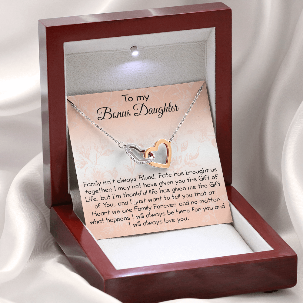 To My Bonus Daughter Gift - Luxury Interlock Heart Joined Necklace Gift for Stepdaughter