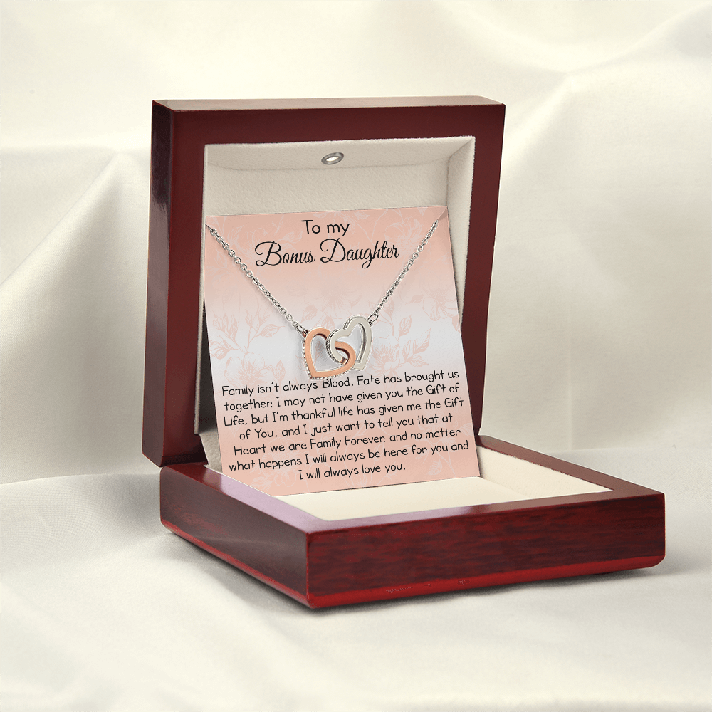 To My Bonus Daughter Gift - Luxury Interlock Heart Joined Necklace Gift for Stepdaughter