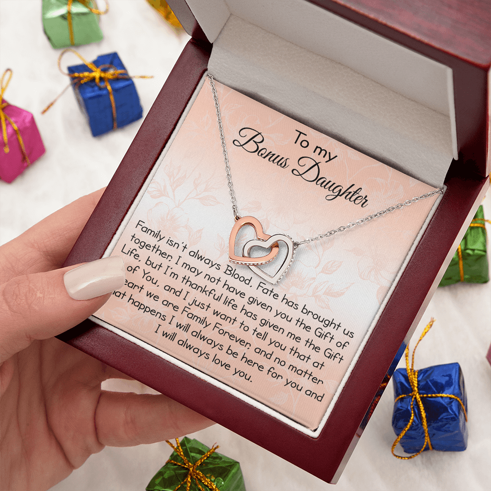 To My Bonus Daughter Gift - Luxury Interlock Heart Joined Necklace Gift for Stepdaughter