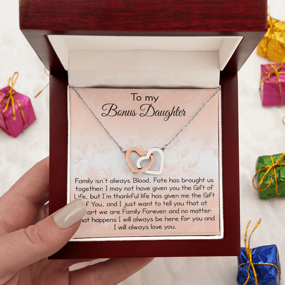 To My Bonus Daughter Gift - Luxury Interlock Heart Joined Necklace Gift for Stepdaughter