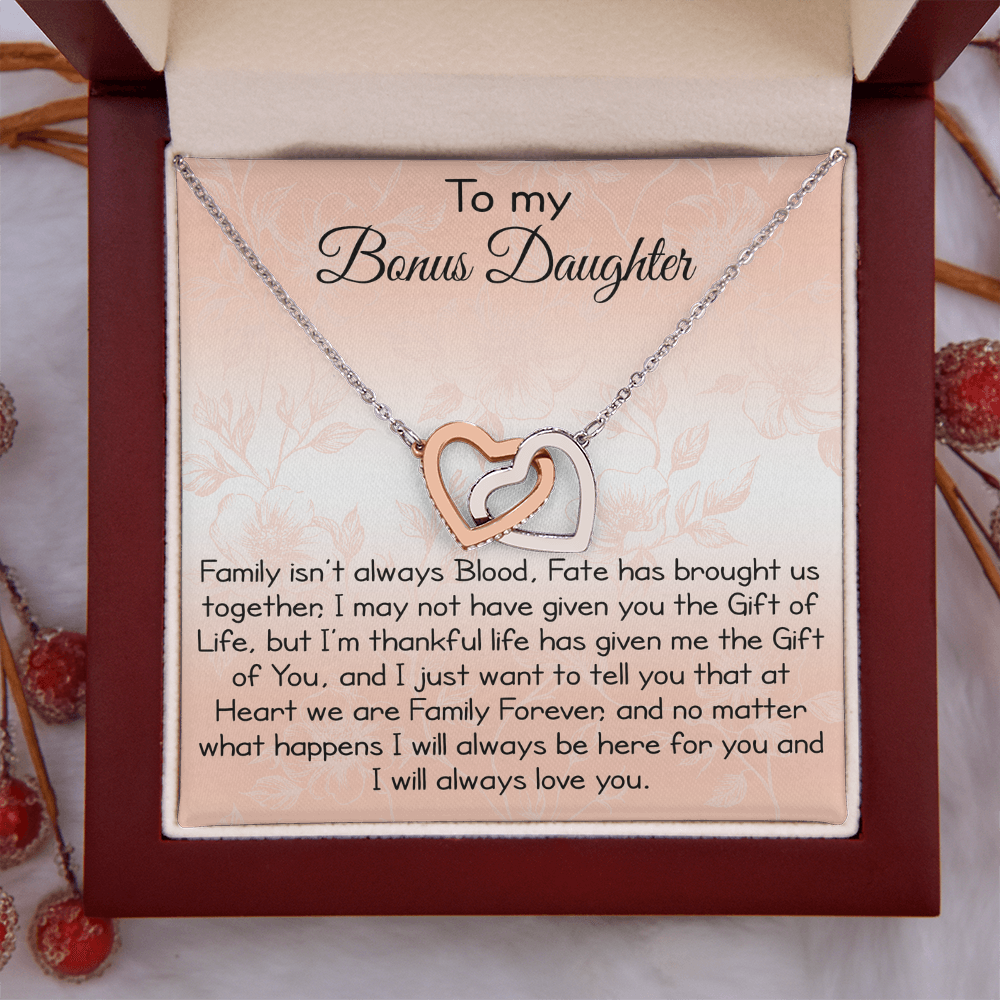 To My Bonus Daughter Gift - Luxury Interlock Heart Joined Necklace Gift for Stepdaughter