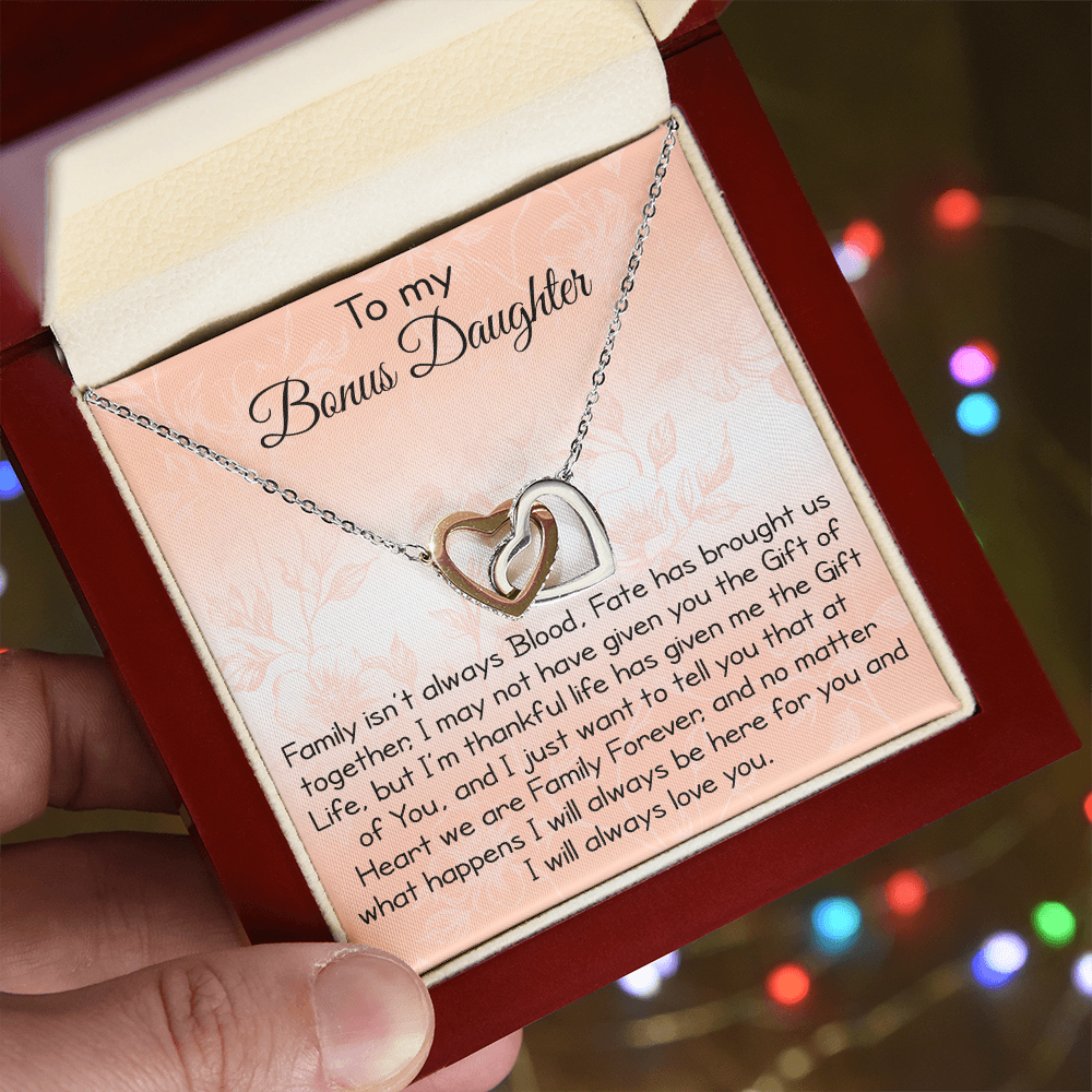To My Bonus Daughter Gift - Luxury Interlock Heart Joined Necklace Gift for Stepdaughter