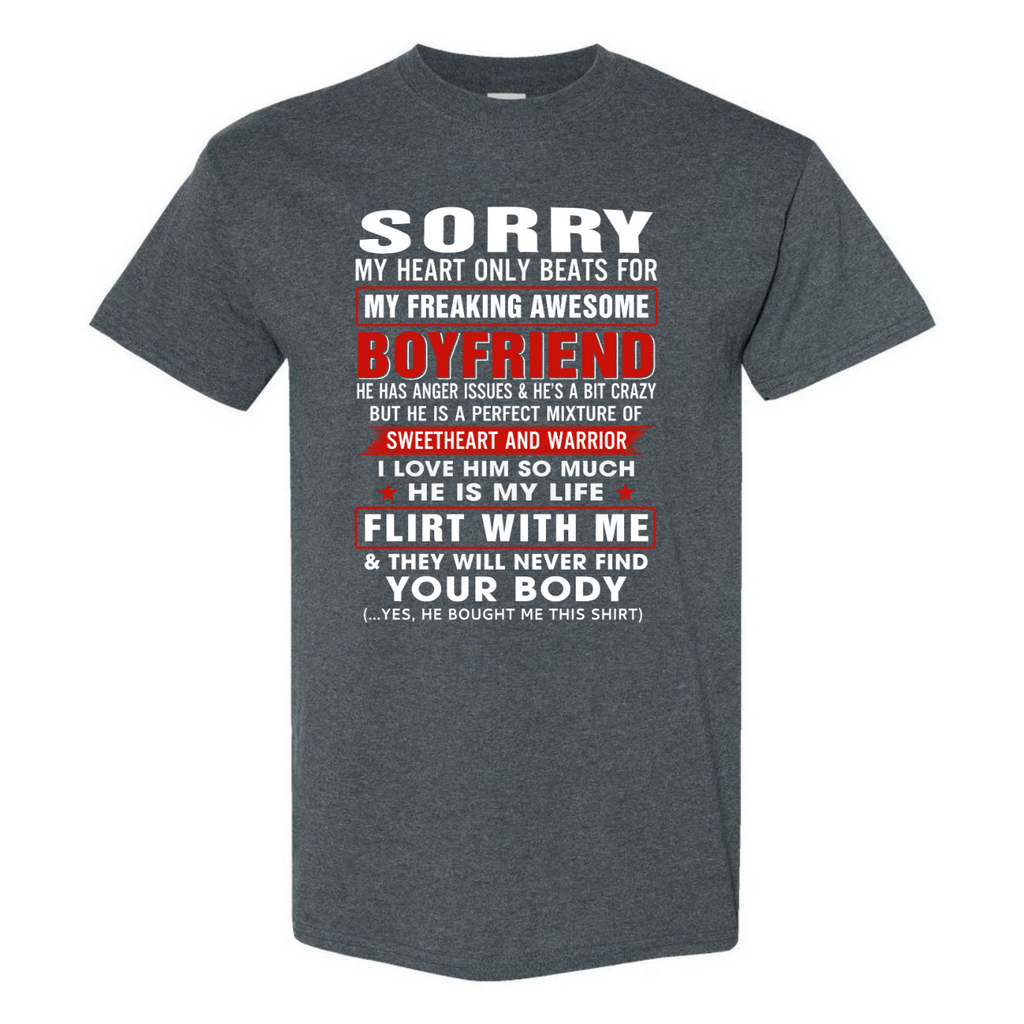 To My Girlfriend Tee Gift - My Heart Only Beats For My Awesome Boyfriend Gildan Unisex T-Shirt (USPF-133489994725)