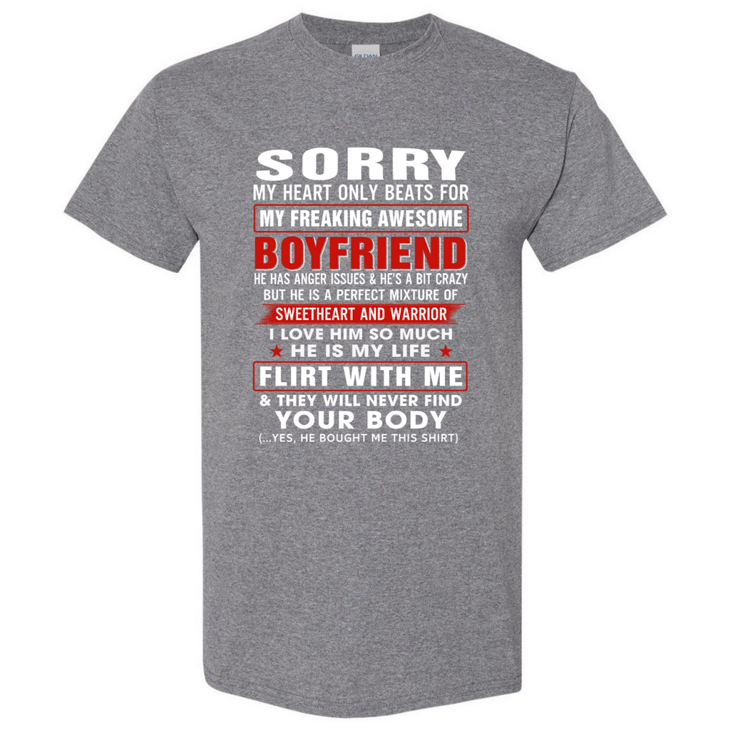 To My Girlfriend Tee Gift - My Heart Only Beats For My Awesome Boyfriend Gildan Unisex T-Shirt (USPF-133489994725)
