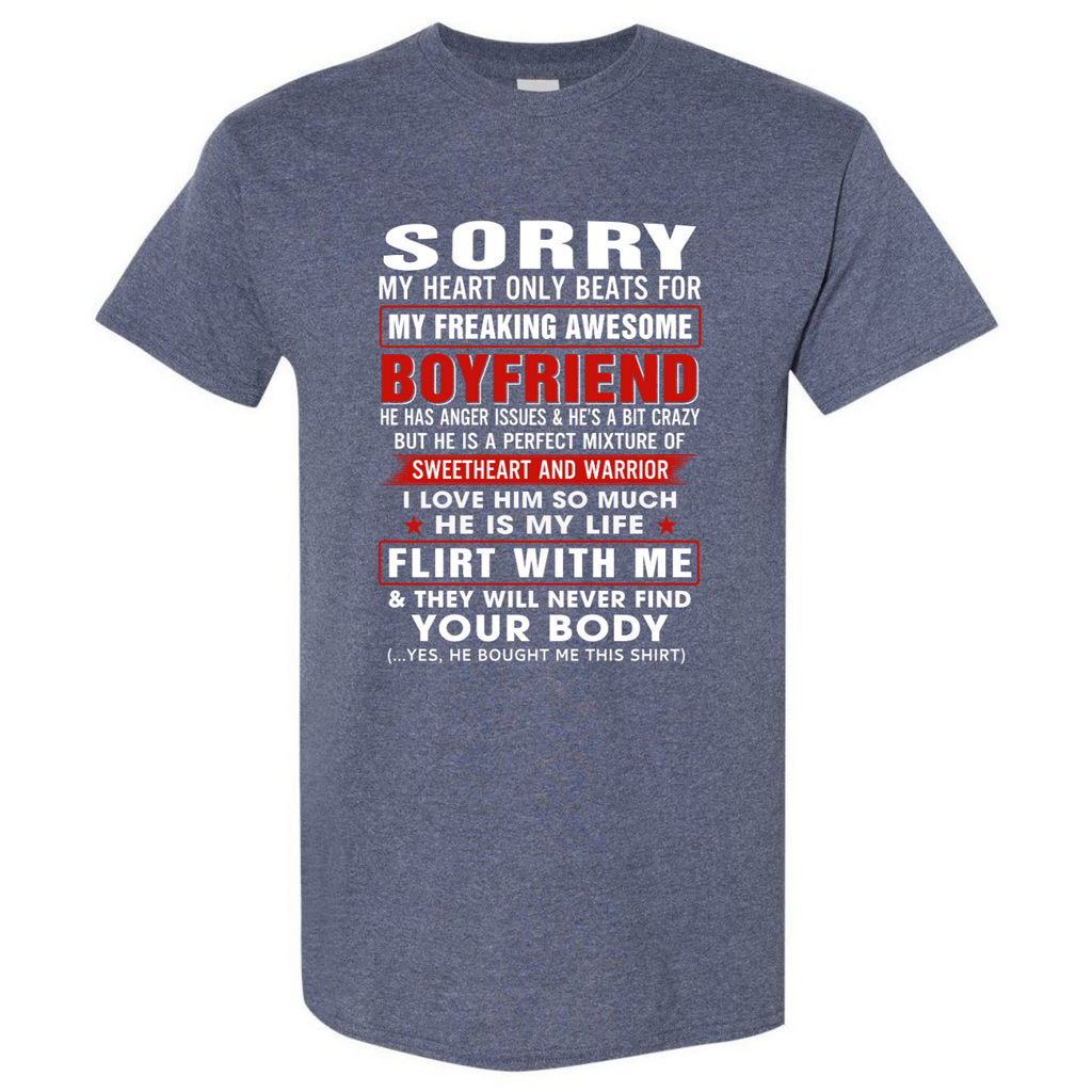 To My Girlfriend Tee Gift - My Heart Only Beats For My Awesome Boyfriend Gildan Unisex T-Shirt (USPF-133489994725)