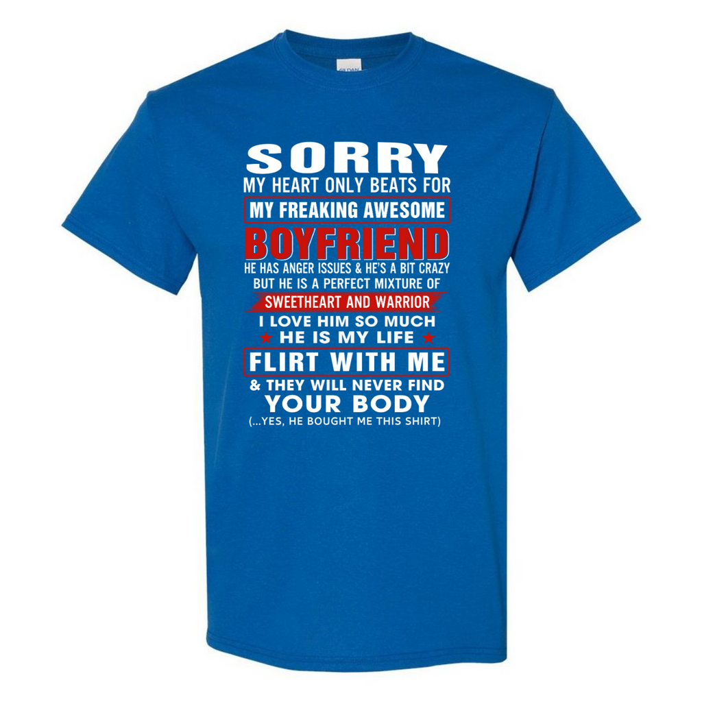 To My Girlfriend Tee Gift - My Heart Only Beats For My Awesome Boyfriend Gildan Unisex T-Shirt (USPF-133489994725)