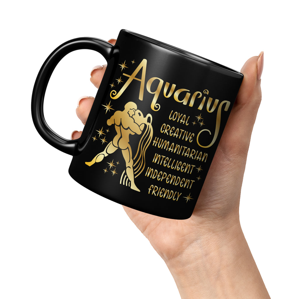 Aquarius Zodiac Sign January Birthday Constellation Astrology Horoscope 11oz Black Mug