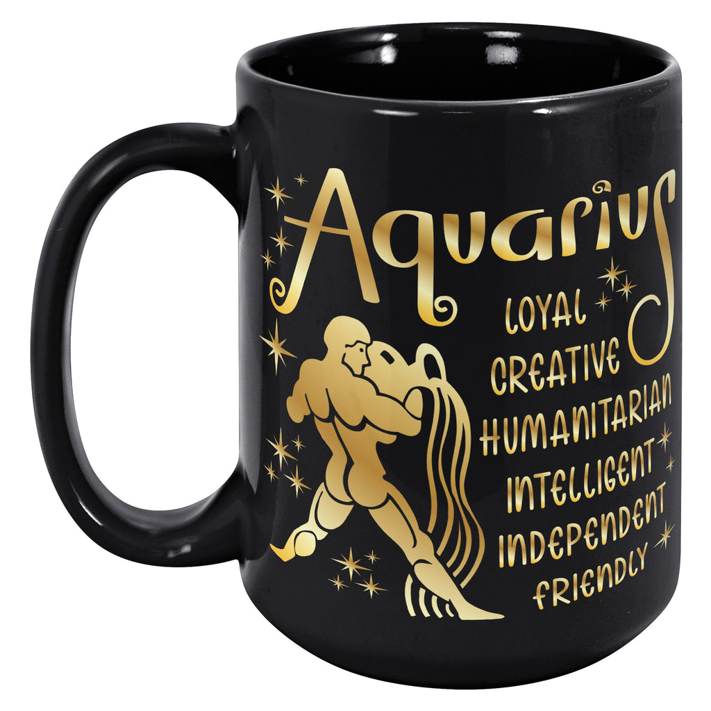 Aquarius Zodiac Sign January Birthday Constellation Astrology Horoscope 15oz Black Mug