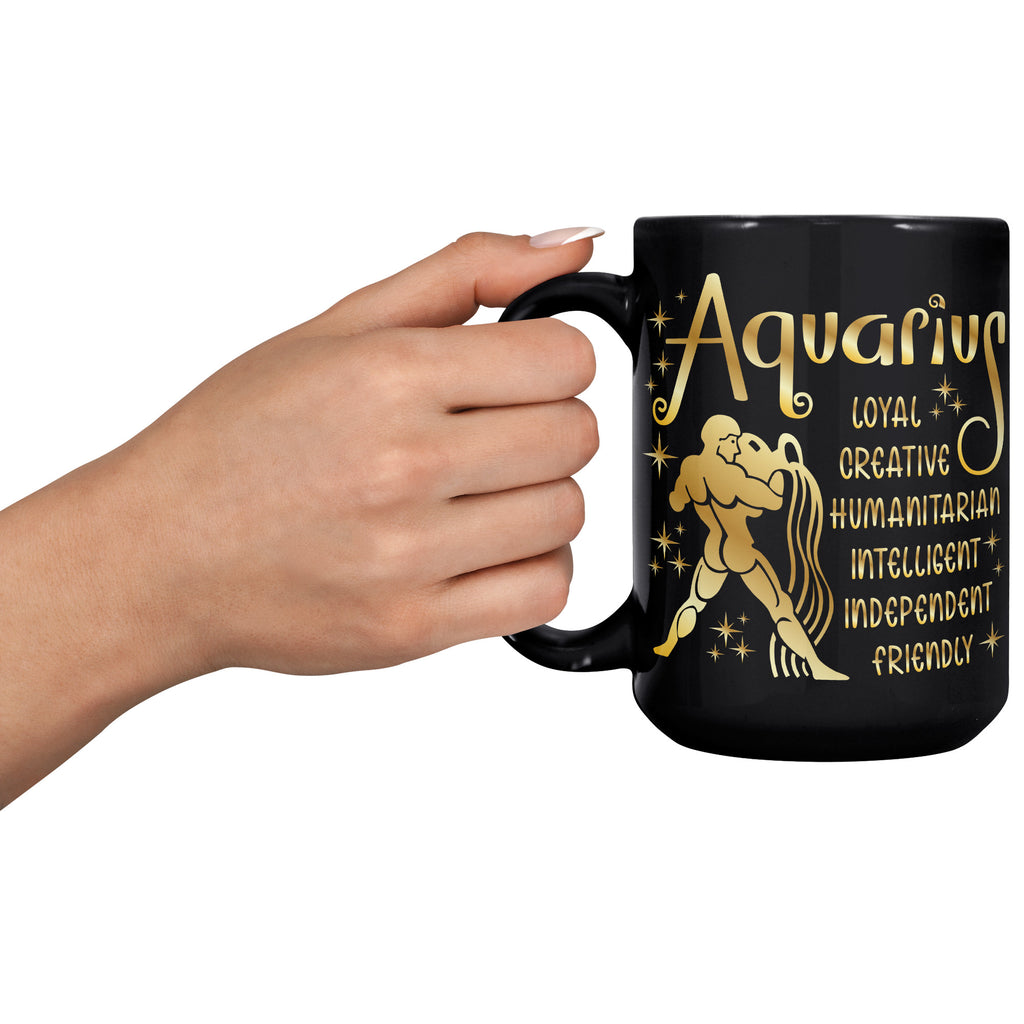 Aquarius Zodiac Sign January Birthday Constellation Astrology Horoscope 15oz Black Mug