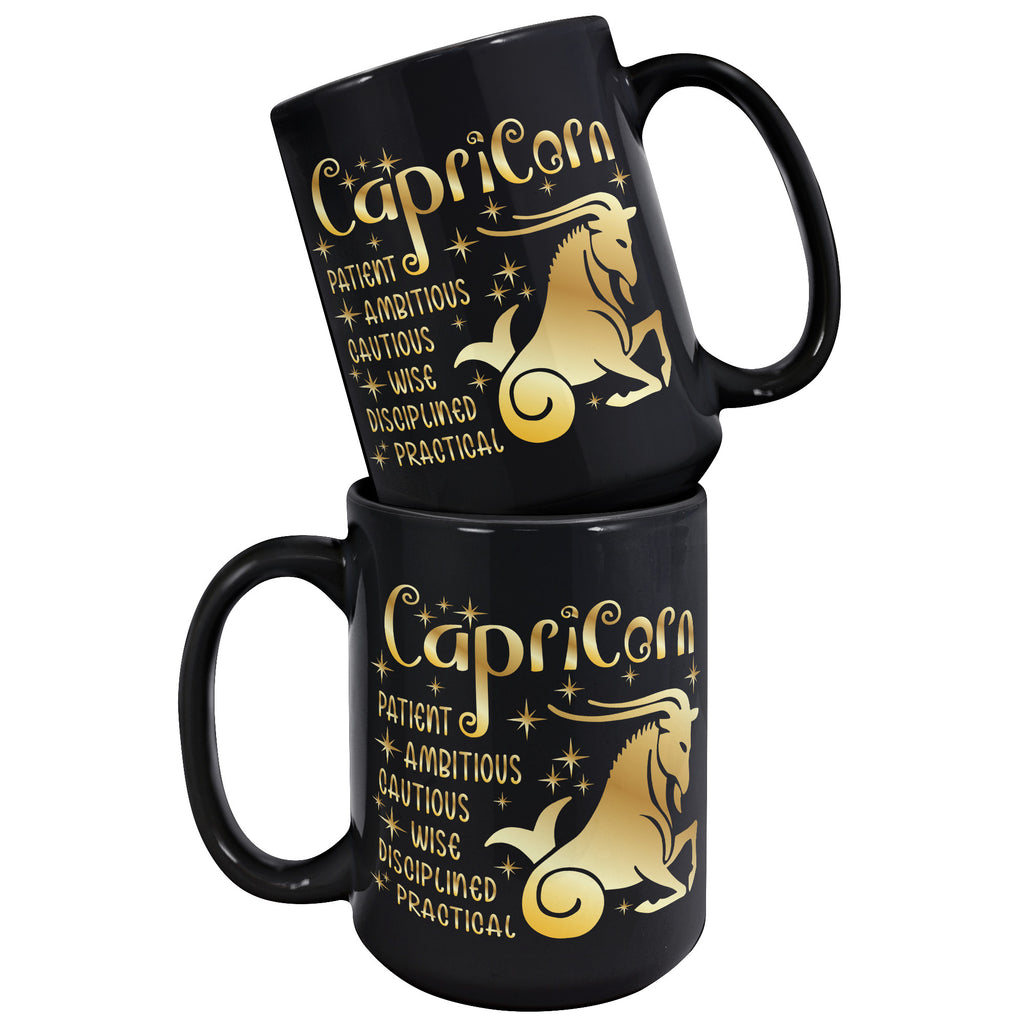 Capricorn Zodiac Sign December Birthday Constellation Astrology Horoscope 15oz Black Mug