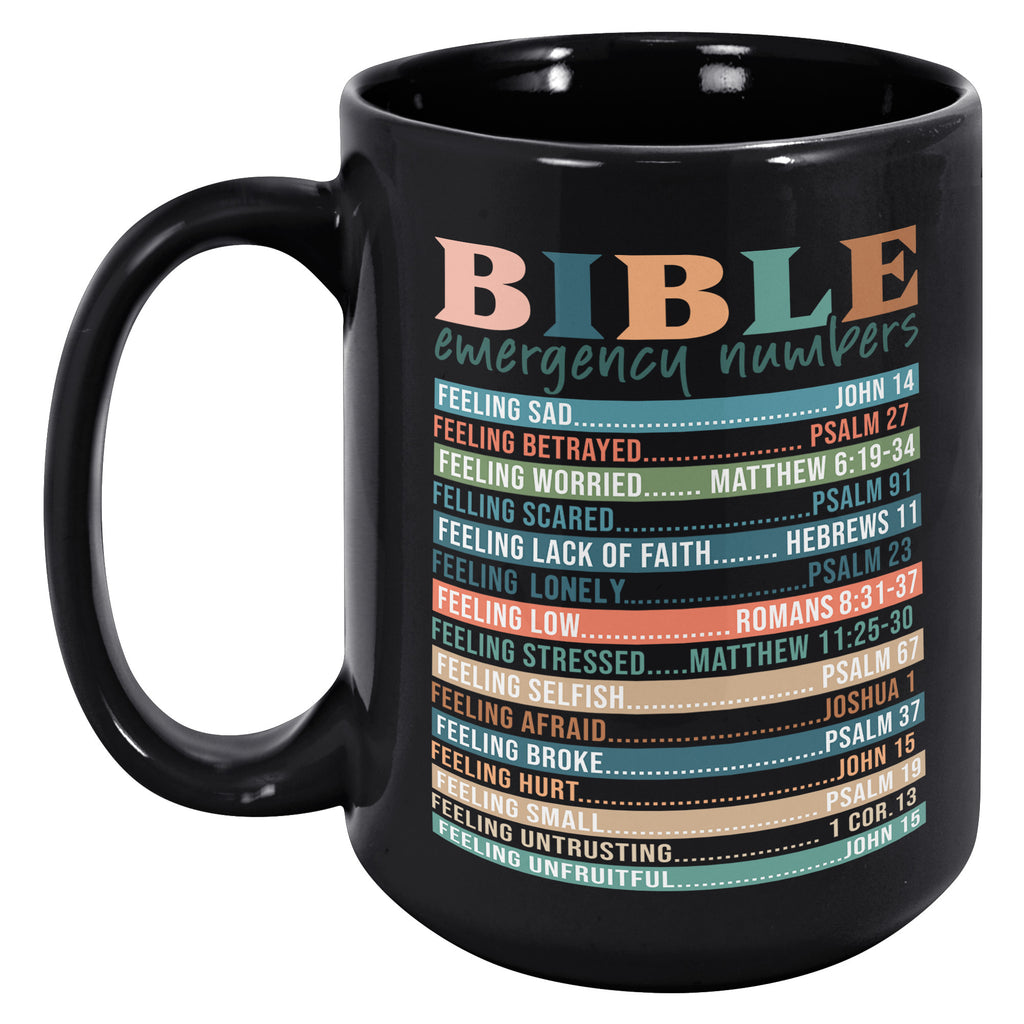 Christian Bible Emergency Numbers Scripture - Funny Christian Bible & Jesus 15oz Black Coffee Mug (TL-135241079147)