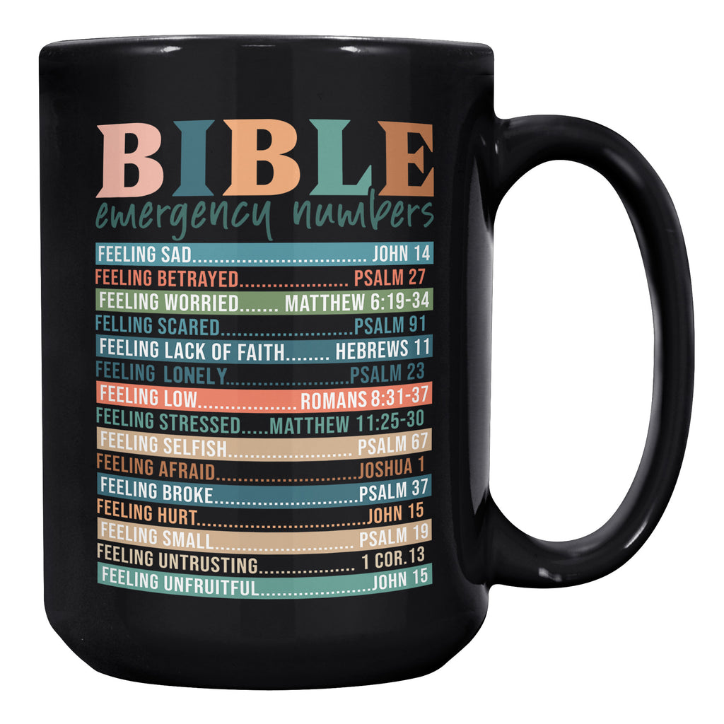 Christian Bible Emergency Numbers Scripture - Funny Christian Bible & Jesus 15oz Black Coffee Mug (TL-135241079147)