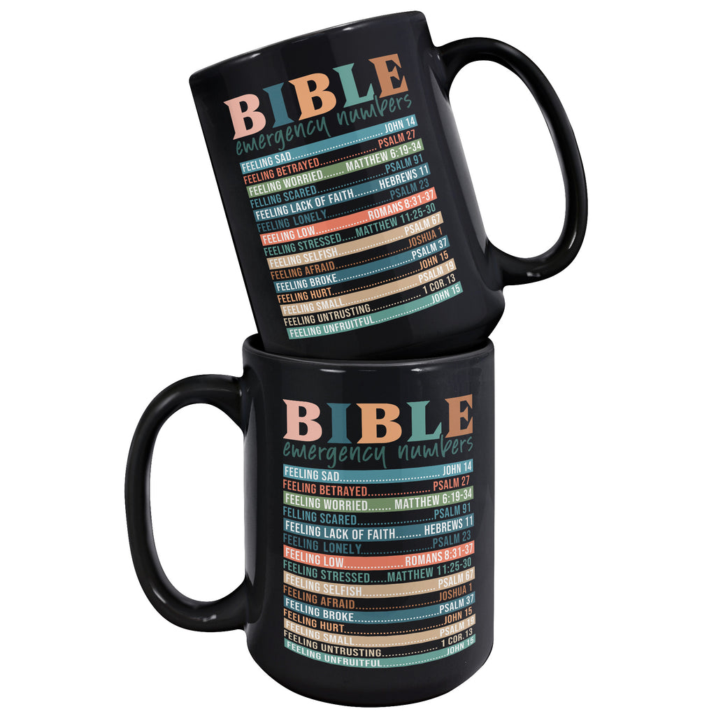 Christian Bible Emergency Numbers Scripture - Funny Christian Bible & Jesus 15oz Black Coffee Mug (TL-135241079147)