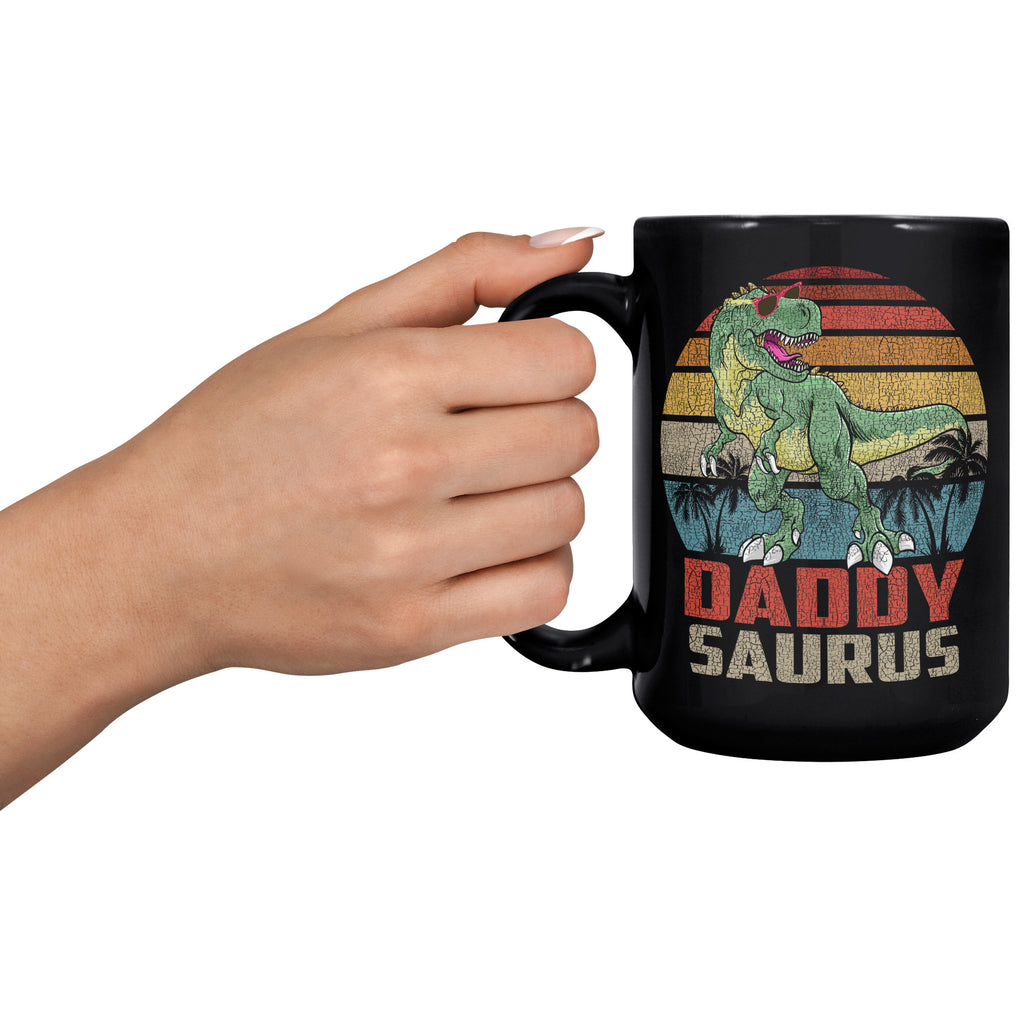 Daddysaurus T-Rex Dinosaur Daddy Saurus Matching Family Jurasskicked 15oz Black Coffee Mug (TL-135196619233)