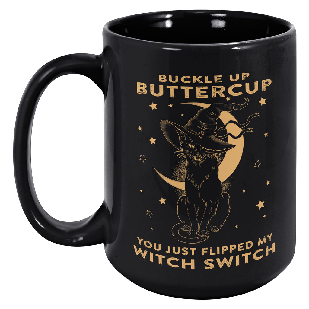 Halloween Cat Buckle Up Buttercup Witch Switch Scary Jack O Lantern 15oz Black Coffee Mugs (TL-133159783338)