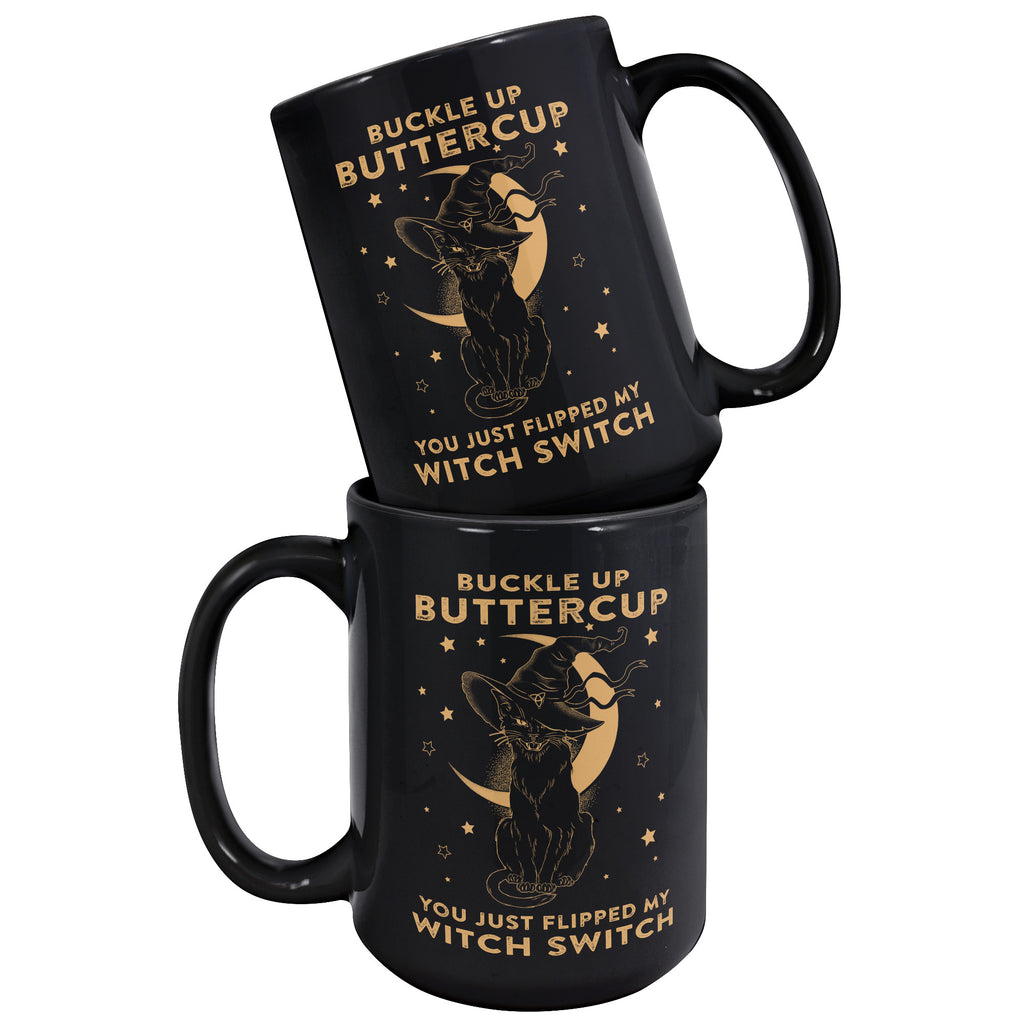 Halloween Cat Buckle Up Buttercup Witch Switch Scary Jack O Lantern 15oz Black Coffee Mugs (TL-133159783338)
