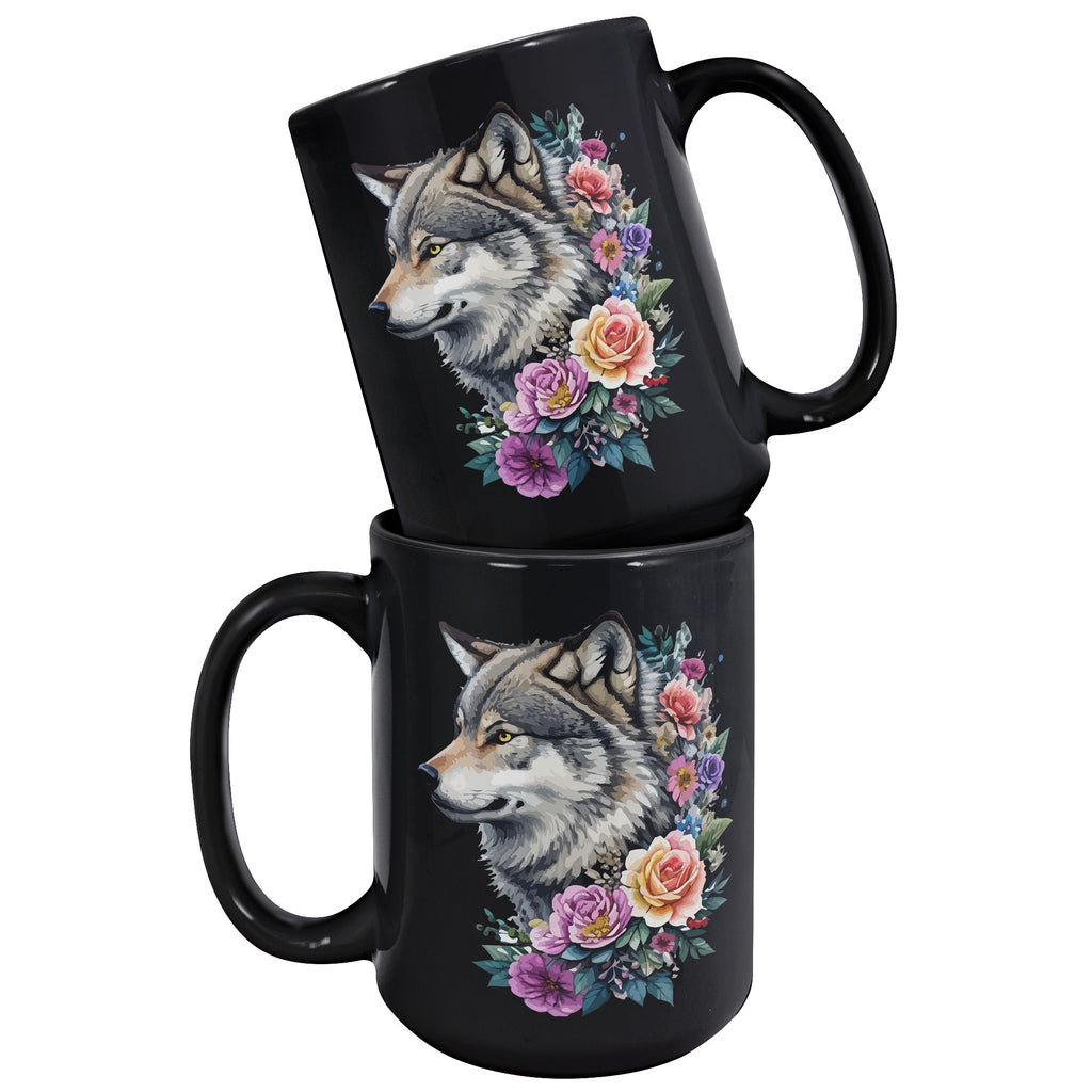 Just A Girl Who Loves Wolves Watercolor Cute Wild Wolf Animal Lover 15oz Black Coffee Mug