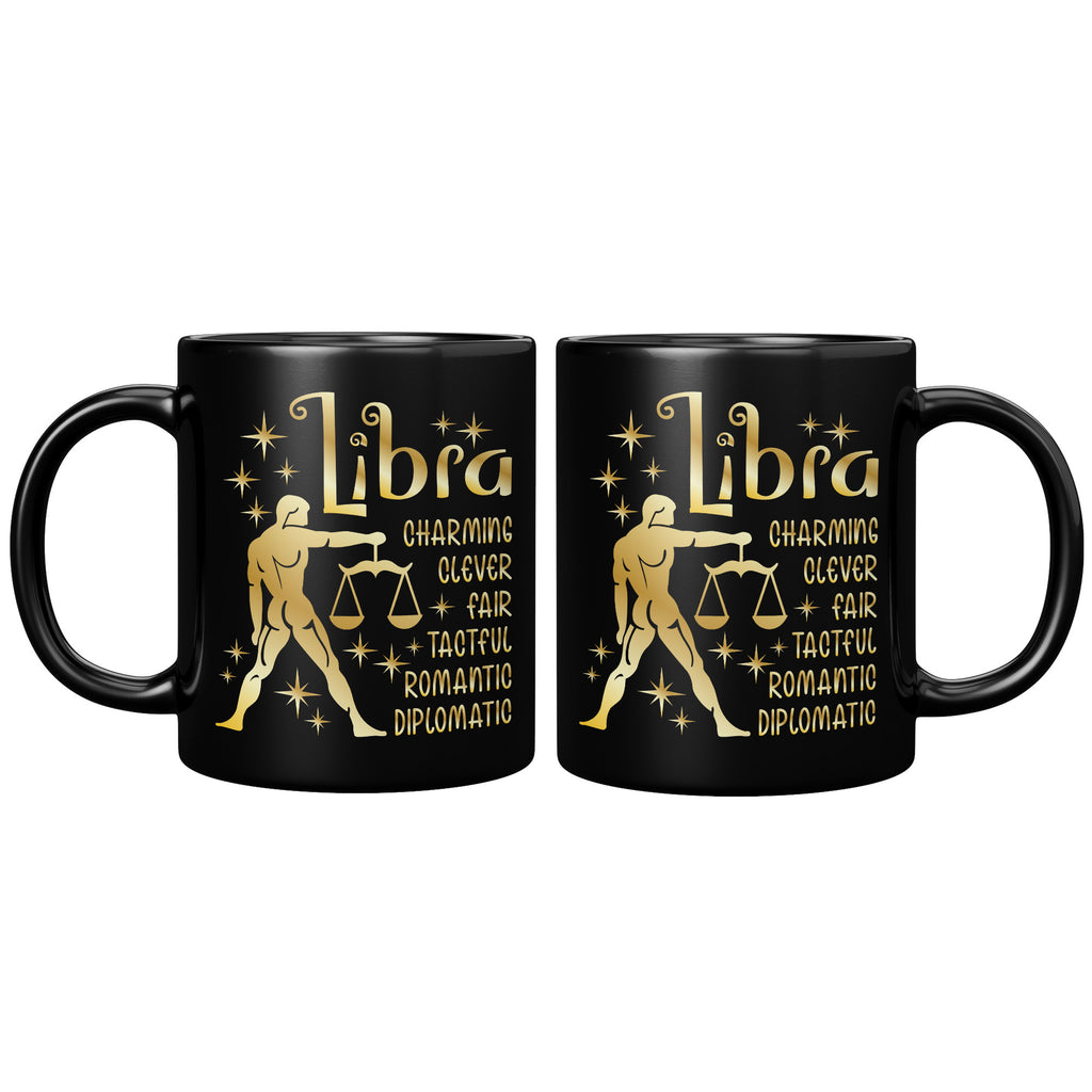 Libra Zodiac Sign October Birthday Gift 11oz Black Mug