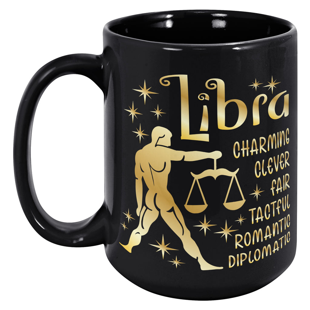 Libra Zodiac Sign October Birthday Constellation Astrology Horoscope 15oz Black Mug (TL-134756717990)