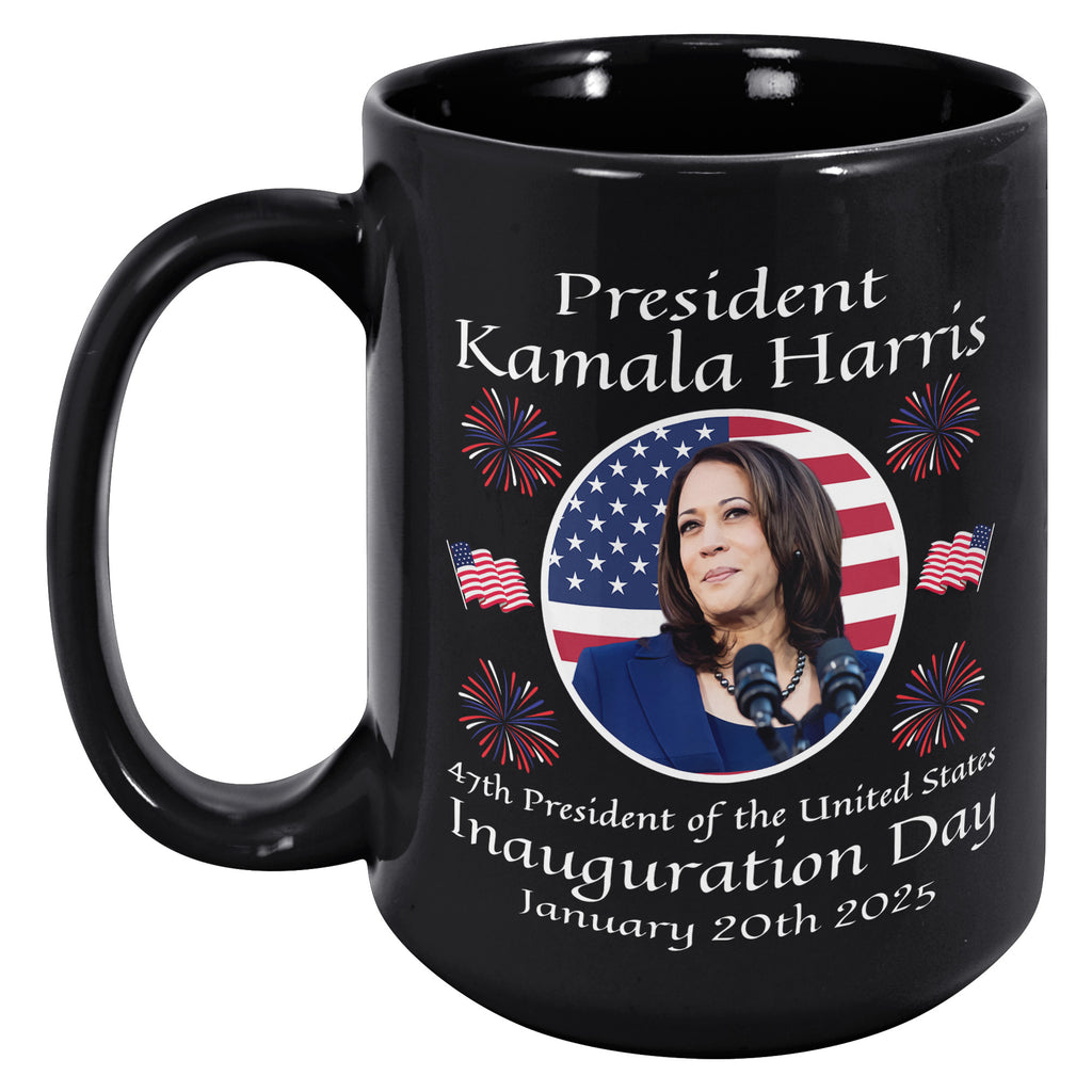 President Kamala Harris Inauguration 2025 Memorabilia Memorable Celebration USA Flag 15oz Black Coffee Mug