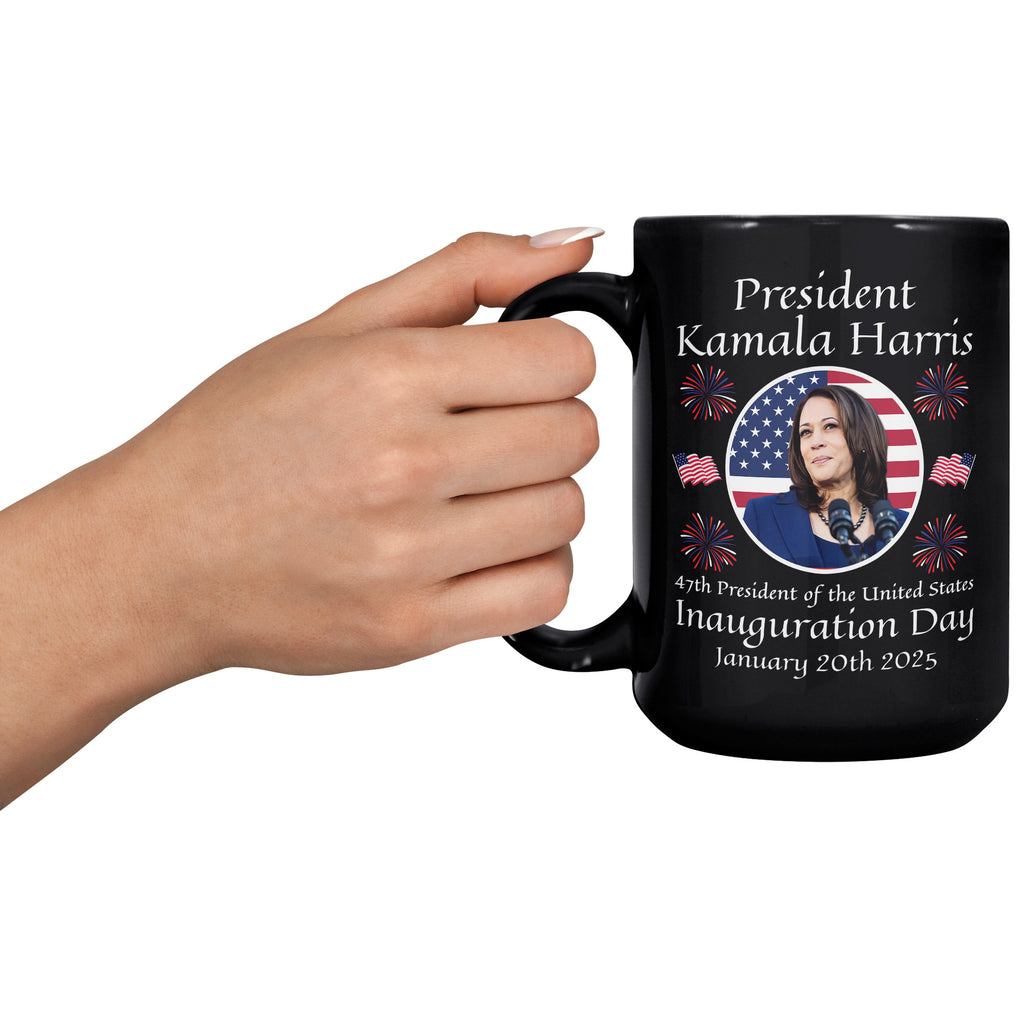 President Kamala Harris Inauguration 2025 Memorabilia Memorable Celebration USA Flag 15oz Black Coffee Mug