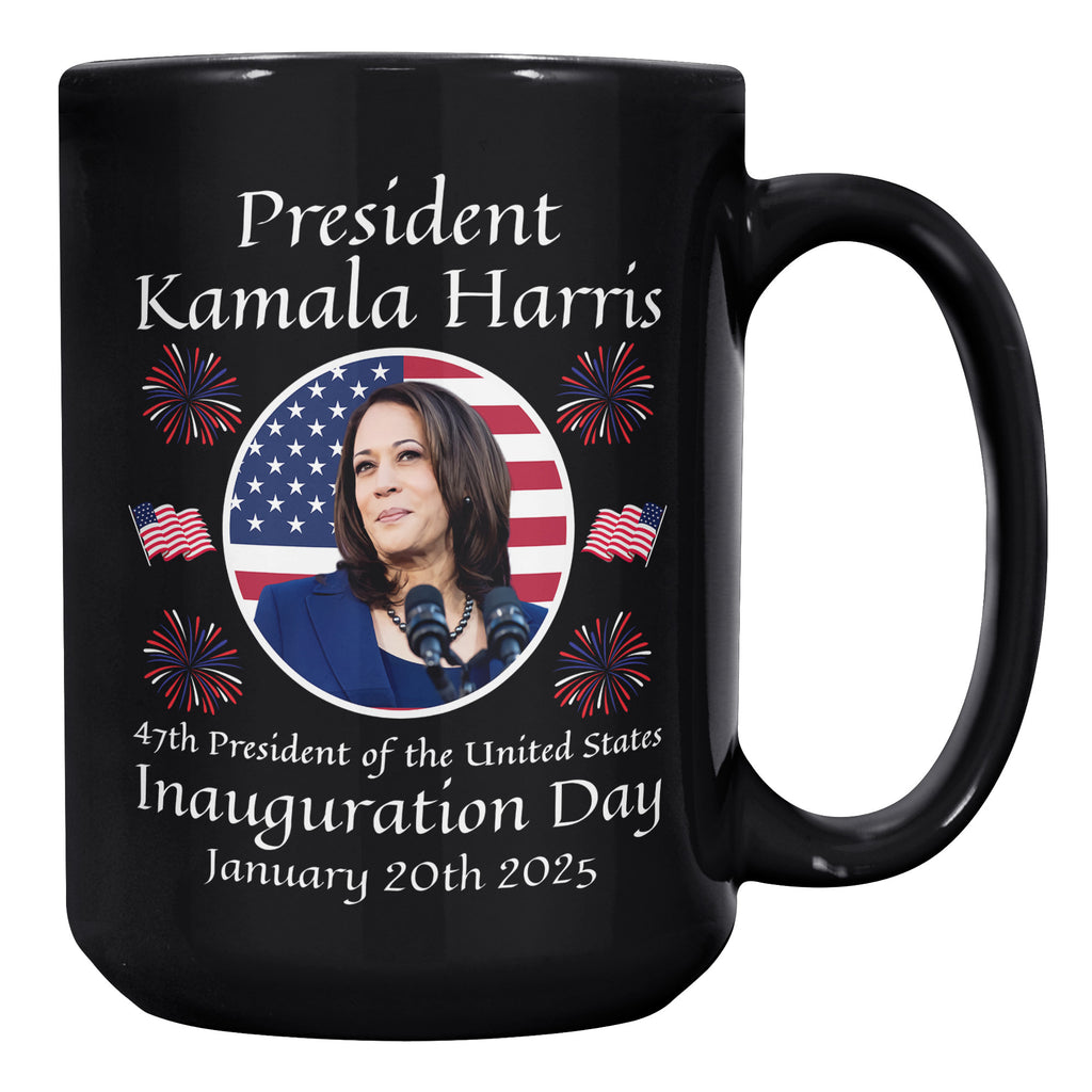 President Kamala Harris Inauguration 2025 Memorabilia Memorable Celebration USA Flag 15oz Black Coffee Mug
