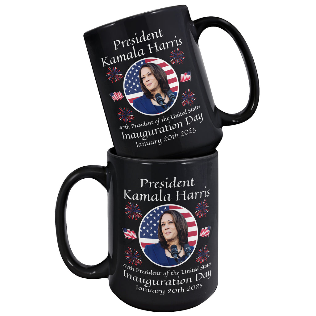 President Kamala Harris Inauguration 2025 Memorabilia Memorable Celebration USA Flag 15oz Black Coffee Mug