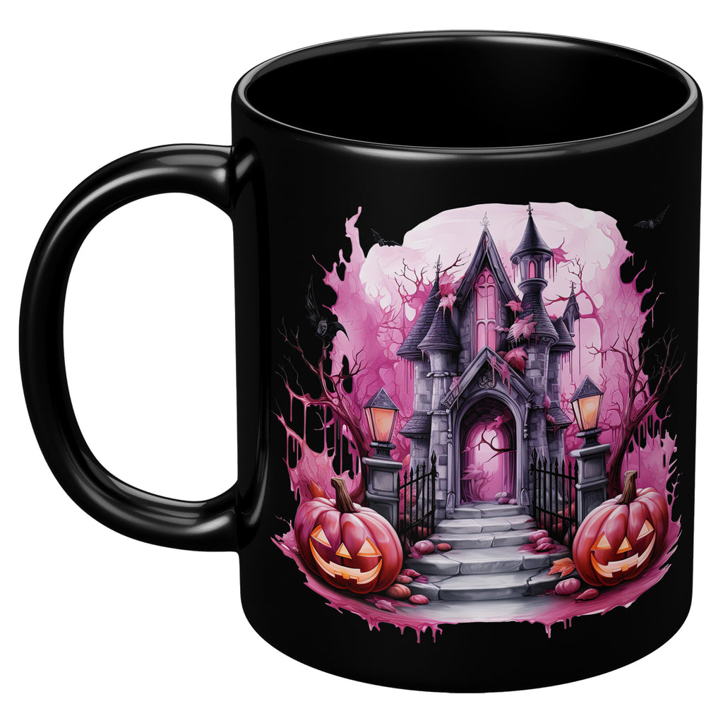 Spink Spooky Halloween 11oz Black Mug with Color Inside, Fall Autumn Ghosts Pumpkins Candy Skull Web Witch Cozy Happy Coffee Tea