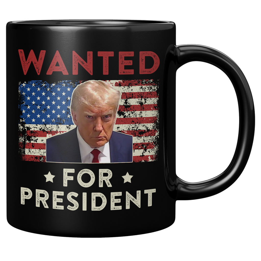 Wanted For President Donald Trump 2024 USA Flag Vintage Save America 11oz Black Coffee Mug (134716357984-TL)