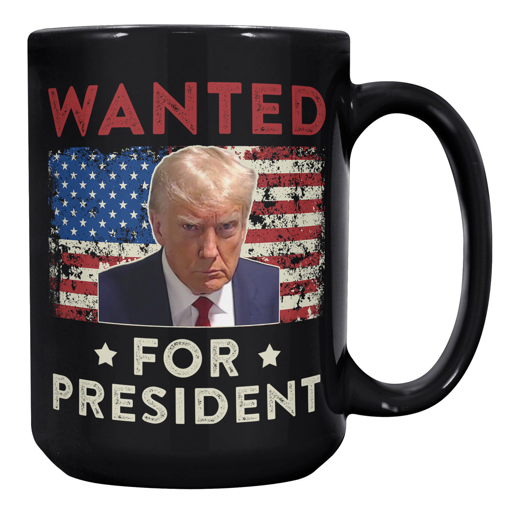 Wanted For President Donald Trump 2024 USA Flag Vintage Save America 15oz Black Coffee Mug (134716357984-TL)