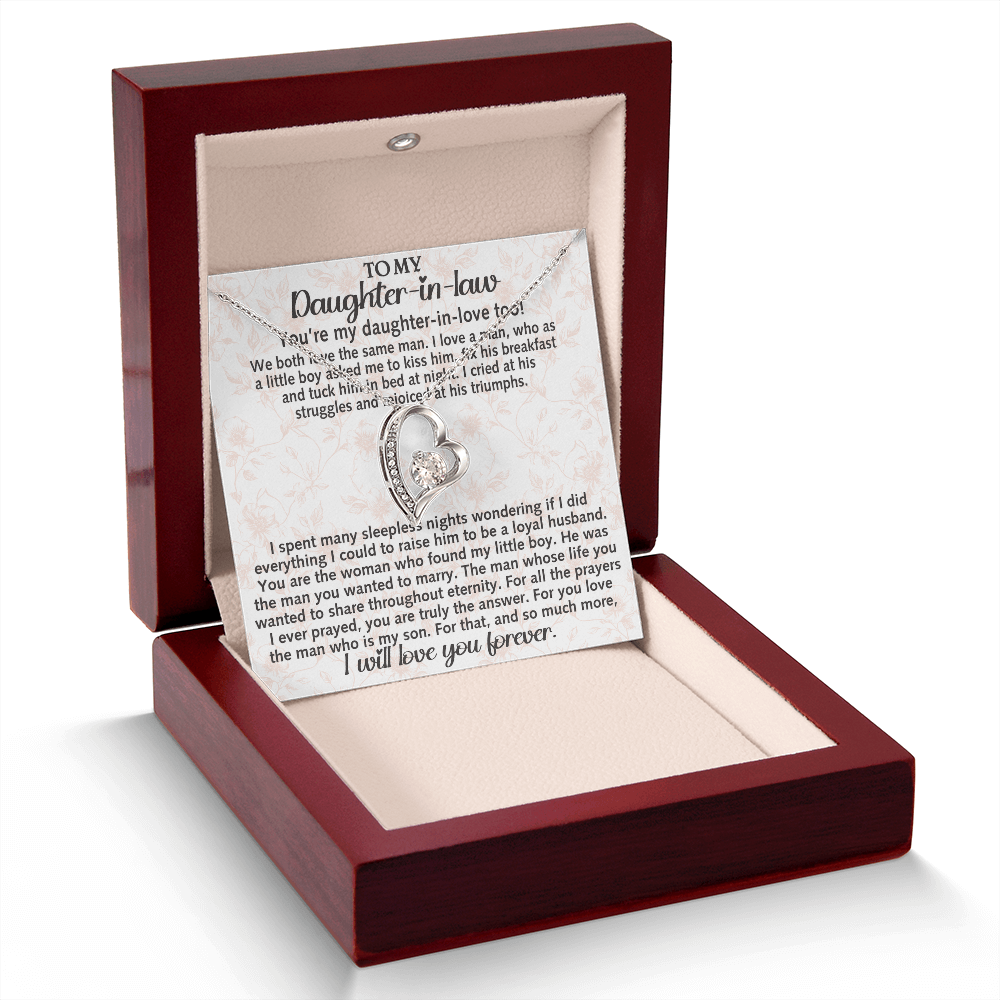 Daughter-in-law Necklace Gift - We Both Love The Same Man Forever Love Heart Necklace For Birthday Wedding or Special Occasion.