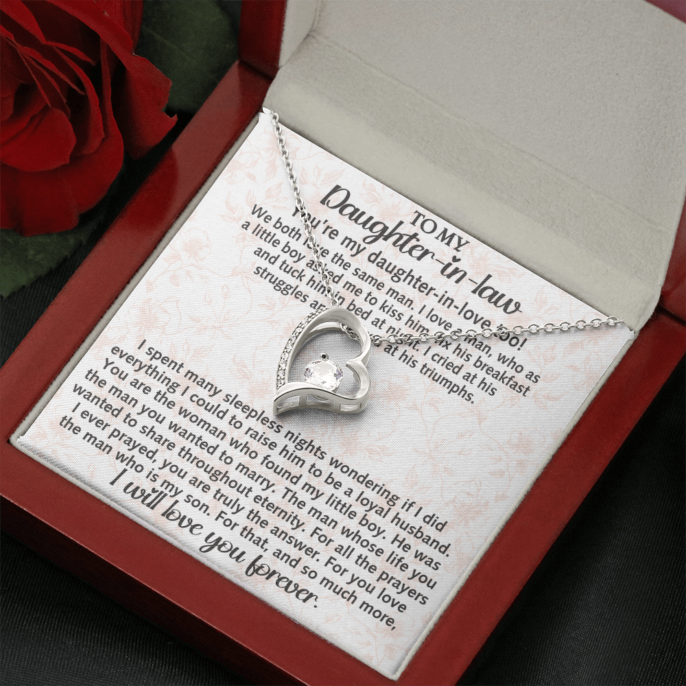 Daughter-in-law Necklace Gift - We Both Love The Same Man Forever Love Heart Necklace For Birthday Wedding or Special Occasion.
